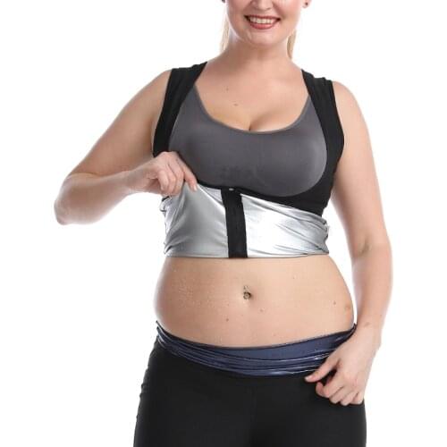 Women Sauna Suit Sweat Vest Waist Trainer Zipper Heat Trapping Polymer Vest Workout Shirt Tank Top Weight Loss Body Shaper Shirt