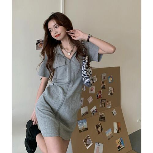 Designer 2020 Summer Dress For Women Zipper Hooded Dress Ladies Short Sleeve Mini Dress Tshirt Dress With Pockets Casual Dresses