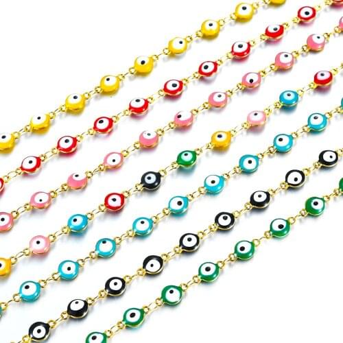 Width 6mm Stainless Steel Women Necklace Evil Eye Style Gold Chain Necklace 7 Colors Various Lengthes