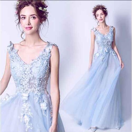 Large Size 5XL Blue Wedding Bridal Prom Party Dress Sleeveless V-Neck Luxury Evening Formal Dress For Women Plus Size 4XL