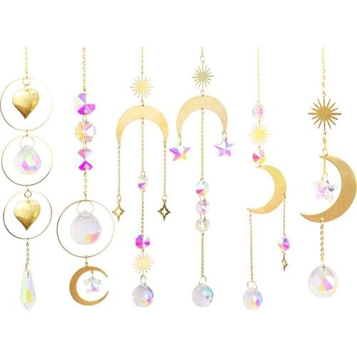 Star Moon Sun Crystal Prisms Hanging Rainbow Chaser Lighting Accessories for Window Curtains Pendant Home Garden Deco