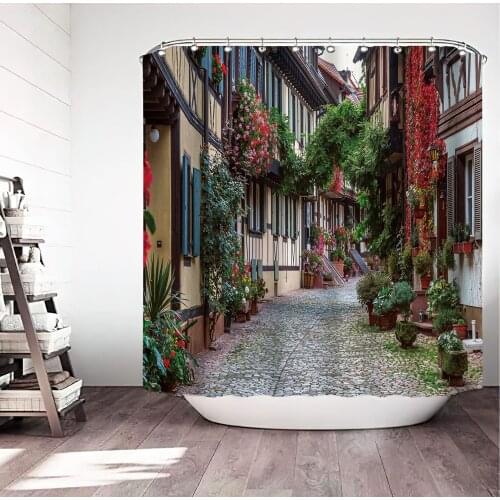 1PC Old City Street Shower Curtains For Bathroom Polyester Beach Shower Curtain Printing Scenery Shower Curtains Home Decoration