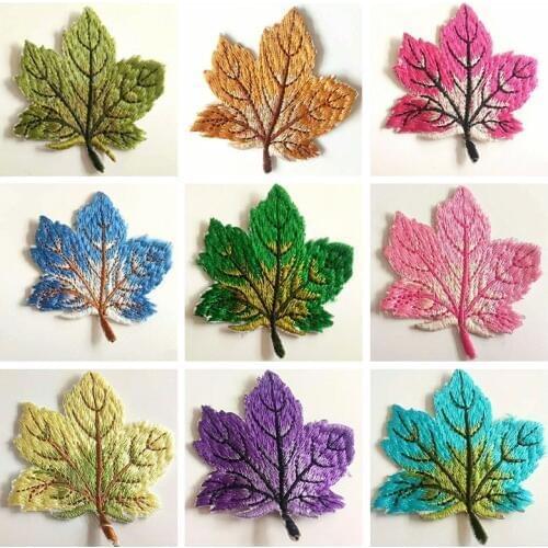 Maple Leaf Iron On Patch Sewing On Embroidered Applique Sewing Patch Clothes Stickers DIY Apparel Accessories Size 8cm 12pcs