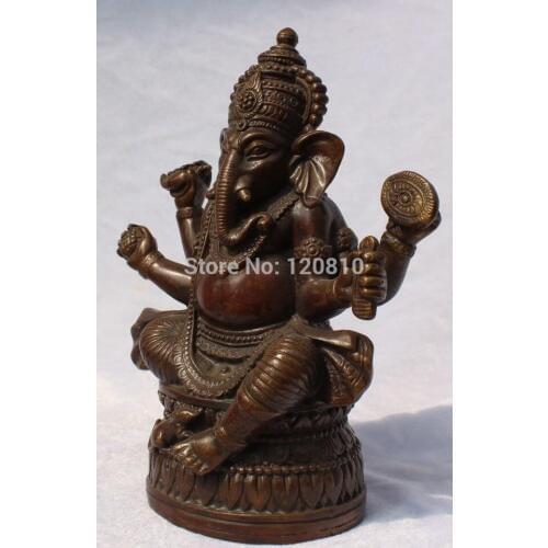 17CM Tibetan Religions Bronze India Ganapati Ganesh Lord Ganesha Buddha Statue 2 colour choice