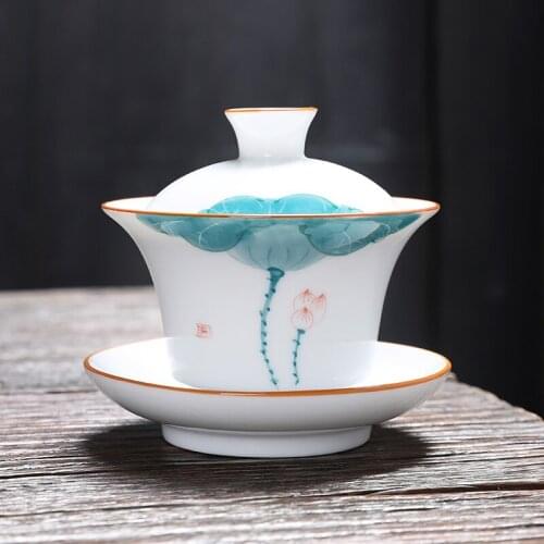 175ml Gaiwan Ceramic Tea Bowl Lid Saucer Set Lotus Teapot Master Cup Exquisite Tea Tureen Kung Fu Tea Teaware Drinkware As Gift