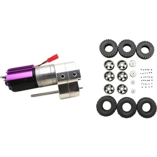 2 Set RC Car Part: 1 Pcs Upgraded Metal Transfer Gear Box with 370 Motor & 1 Set DIY Double Tire Metal Wheel Kit