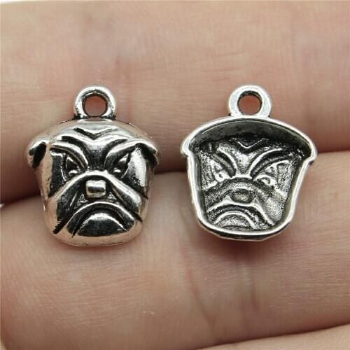 20pcs 17x14mm Antique Silver Color Bulldog Pendants French Bulldog Charm Dog Pendants