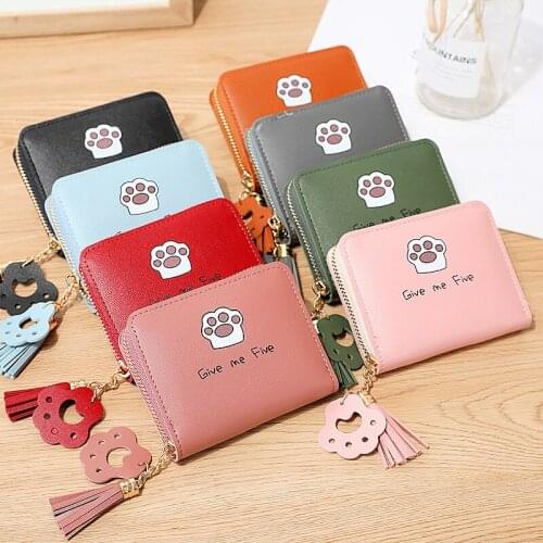2021 Women Leather Luxury Brand Small Wallets Clutch Bag Cartoon Womens Purse Short Zipper Wallet With Cute Cat Claw