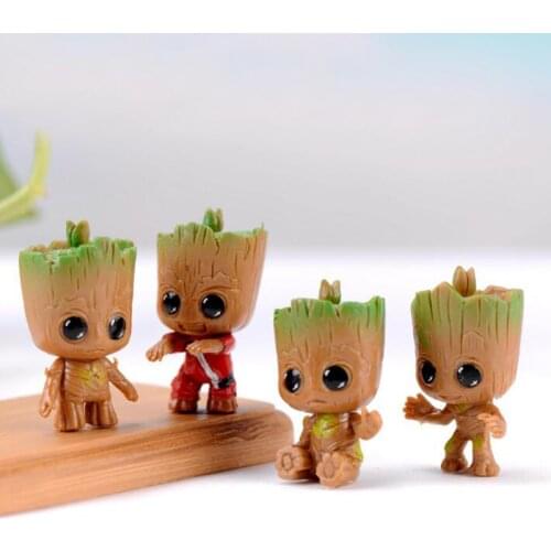 4pcs/set Marvel Guardians of The Galaxy Avengers Tiny groot Cute Baby Tree Man Model Figure Toys 5cm