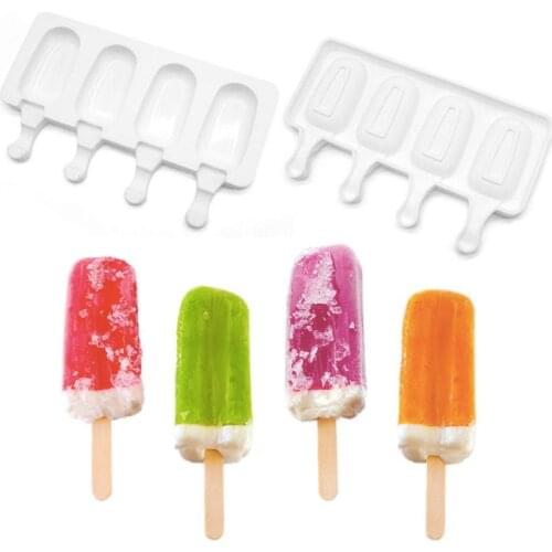 4 Grid Mini Oval Ice Cream Mold DIY Ice Cream Mold Pop Popsicle Maker Lollipop Mold Tray Pan Kitchen