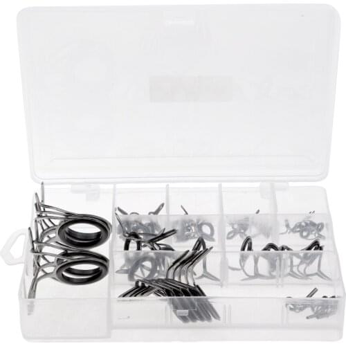 45pcs Fishing Rod Pole Guides Tips Top Eye Rings Replacement Repair With Box