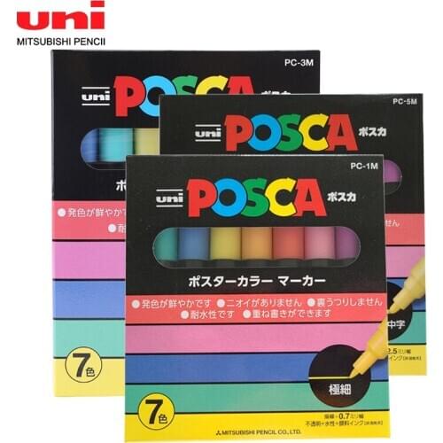 7colors UNI POSCA Marker Pen Set for Animation Special Pop Poster Advertising Pen Graffiti Painting PC-1M PC-3M PC-5M