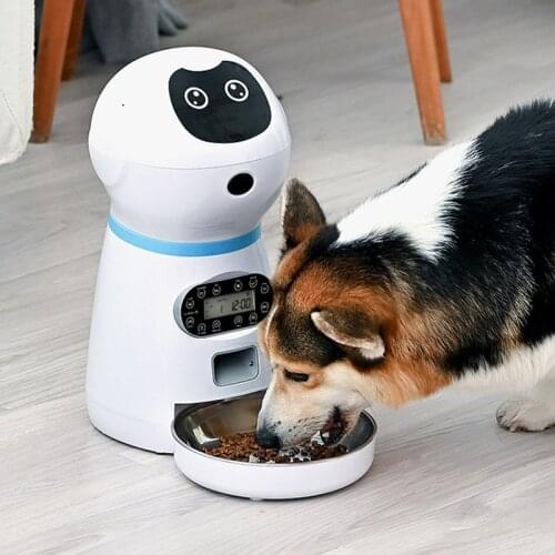 2021 Automatic Pet Feeders Robot With Voice Record Stainless Steel Dog Food Bowl Auto Cat LCD Screen Timer Food Dispenser Newest
