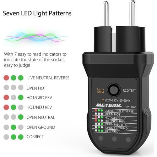 RCD Automatic Electric Socket Tester Neutral Live Earth Wire Tester Electric Circuit Polarity Detector Wall Plug Breaker Finder