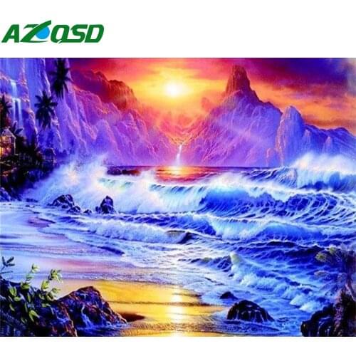 AZQSD Adult Paint By Numbers Seaside Landscape Handpainted Gift DIY Pictures By Numbers Mountain Unframe Decor For Home