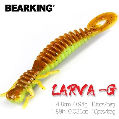 BEARKING Larva 4.8cm 0.94g 10pcs Artificial Soft Lures Fishing Worm Silicone Bass Pike Minnow Swimbait Jigging Plastic Baits