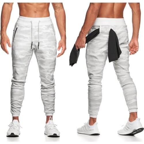 2021 White Camo Pants Fitness Zipper Elastic Gym Bodybuilding Quick-Dry Training Running Sweatpants Joggers Trousers Sportswear