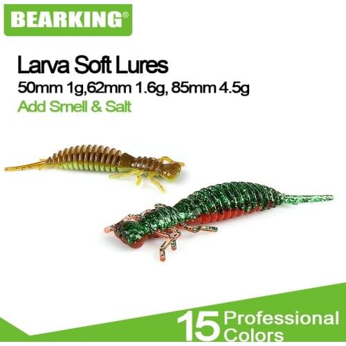 BEARKING Larva Soft Lures 50mm 62mm 85mm Fishing Artificial Lures Silicone Bass Pike Minnow Swimbait Jigging Plastic Baits Worm