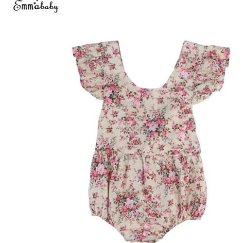 Newborn Infant Baby Boys Girls Fashion Cute Short Sleeve O-Neck Floral Print Princess Bodysuits Outfit Summer Party 0-24M