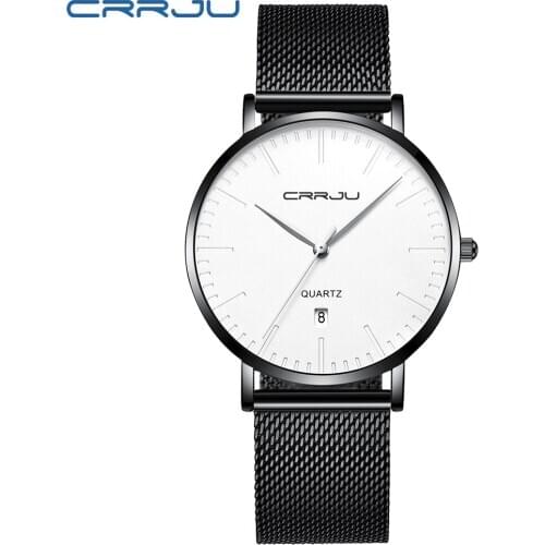 CRRJU 2019 New Men Watch Casual Ultra-thin Mesh Strap Quartz Watch Fashion Minimalist Date Display Wristwatch Relogio Masculino