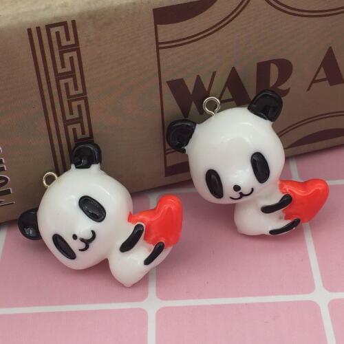Lets start! set 10pcs,Cute animal charms. 3D resin panda with heart pendant for key chain/phone decoration,DIY