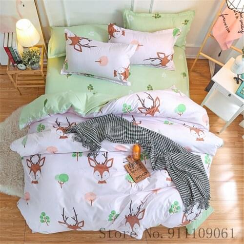 Home Textile Single Full King Size Bedding Sets Deer Cartoon White Duvet Cover Pillowcase Bed Sheet Children Adult Bedclothes