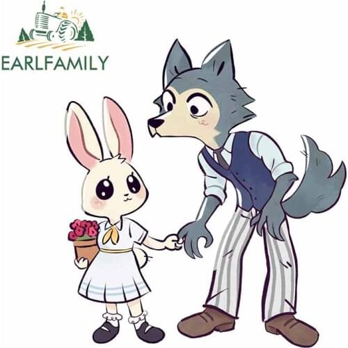 EARLFAMILY 13cm x 11.9cm for Legoshi Wolf Haru Rabbit Flower Waterproof Decal Anime Car Stickers Trunk Cartoon Bumper Decoration