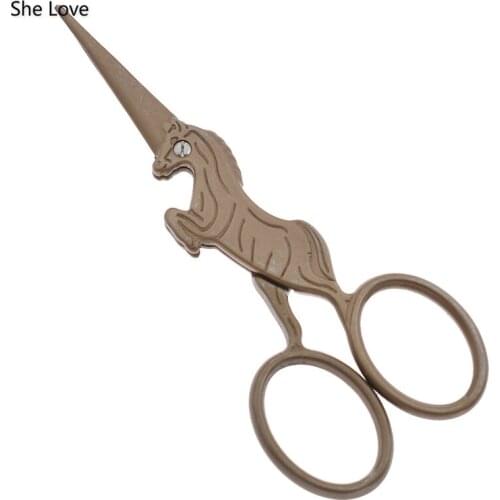 Chzimade European Vintage Scissors Horse Pattern Sewing Scissor for Needlework Fabric DIY Tool