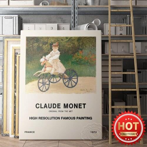 Claude Monet Impressionism Famous Painting Monet On His Hobby Horse Art Poster, Monet Metropolitan Museum Exhibition Decor Print