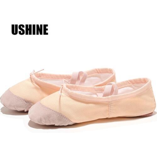 USHINE Leather Head Yoga Slippers Indoor Exercising Shoes Ballet Shoes Dance For Girls Canvas Ballet Dance Girls Kids woman
