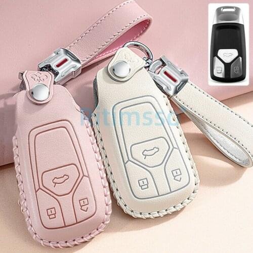 Handmade Leather Full Cover Car Key Case For Audi A1 A3 A4 A5 A6 A7 A8 B9 Quattro Q3 Q5 Q7 TT TTS 8S 2009-2017 Car Accessories