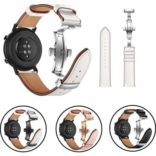 Butterfly Buckle Leather Strap For Huami Amazfit GTR 2 47/42mm Bracelet Belt Band Amazfit Stratos 3 GTS Bip S 20/22mm Watchbands