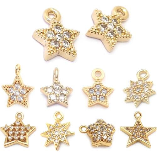 39101)10PCS 24K Gold Color Brass and Zircon Star Charms Pendants High Quality Jewelry Making Supplies Diy Findings Accessories