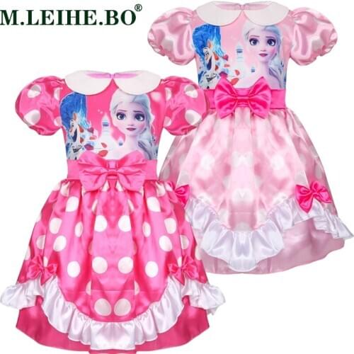 Summer Dress for Girs Colorful Elsa Dress Puff Sleeve Bow Knot Tutu Princess Party Birthday Dress Girls Performance Kids Dress