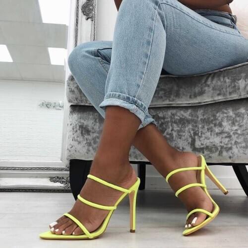 Summer New Neon Slippers Sexy 2020 Fashion Sandals Women Open Toe High Heel Women Slippers Slip on Sandals Plus Size Women Shoes