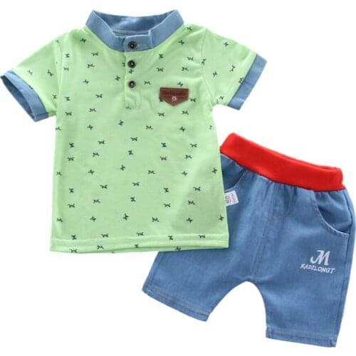 Summer Children Clothing Boys Lapel Short Sleeve Cartoon Shirt+Shorts 2Pcs/set Suit Clothes 2021