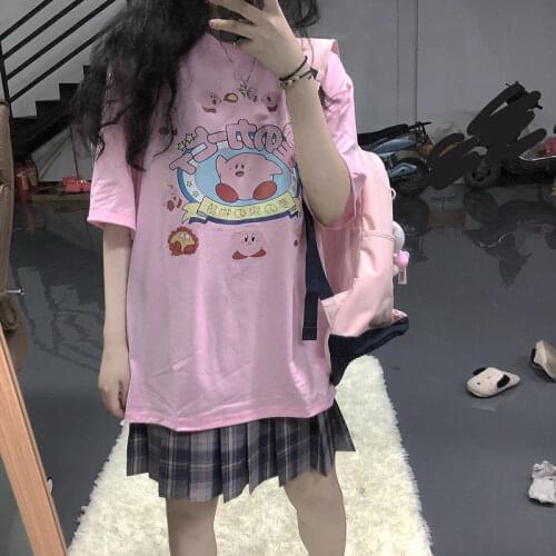 Sweet Girls Cute Cartoon Japanese Streetwear Harajuku Pink Fun Kawaii Casual Top Ulzzang Vintage Loose Chic Summer Women T-shirt