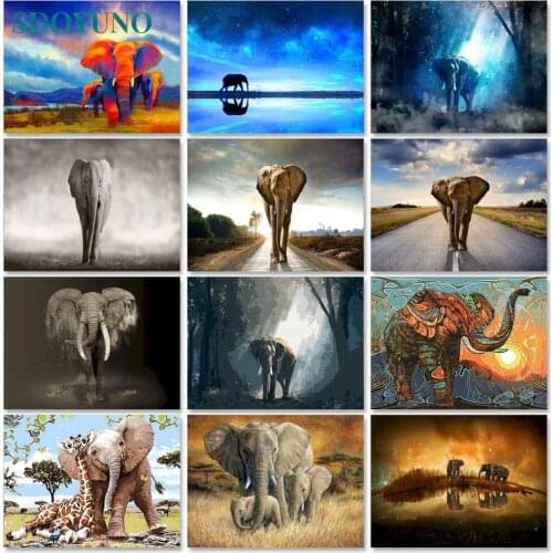 SDOYUNO Paint By Numbers Elephant Oil Painting By Numbers On Canvas 40x50cm Frameless Animals DIY Home Decor Draw Number