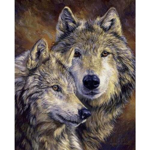 DIY HandPainted Oil Painting Painting By Numbers Animal Two Wolf Picture Paint Unique Gift Home Decor 40x50cm