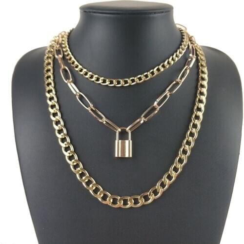 2020 New Punk Multi Layer Lock Pendant Choker Necklace Chain Collar Necklaces Festival Jewelry