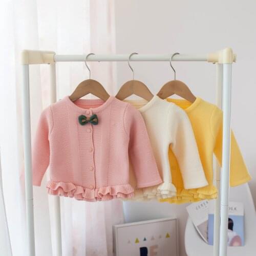 Autumn Winter Kids Sweater Girls Solid Bow Cardigan Tops Toddler Knitted Sweater Outerwear Jacket Coat for Baby Children Clothes