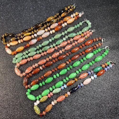 Hot Sale Natural Stone Agates Abacus Shape 5x8mm and Rice Shape 10x20mm Yellow Jades Tiger Eye Necklace Jewelry Gift For Women