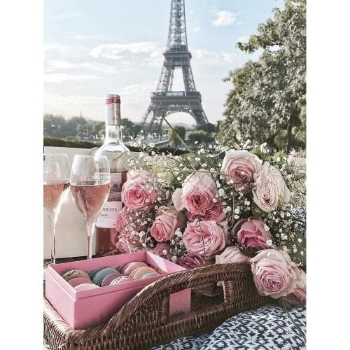 Landscape Flower Car Eiffel Tower DIY 11CT Cross Stitch Embroidery Kits Craft Needlework Set Cotton Thread Printed Sale