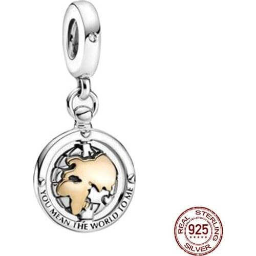 New 925 Sterling Silver European Spinning World Dangle Charm Fit Original Pandora Charms Bracelet Bangles Diy Jewelry Making