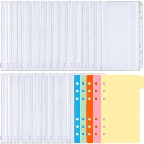 PPYY-25 Pieces Binder Pockets, Waterproof PVC Pouch Document Filing Bags, PVC Binder Pockets for 6 Ring Binder Notebooks