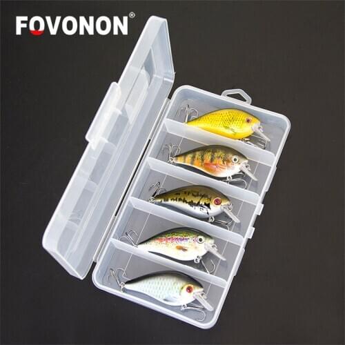 FOVONON Fishing Lure 6.5cm 8.5g Float Crankbaits 5pcs/lot Hard Artificial Baits Minnow for Bass Trout Pike with Plastic Box
