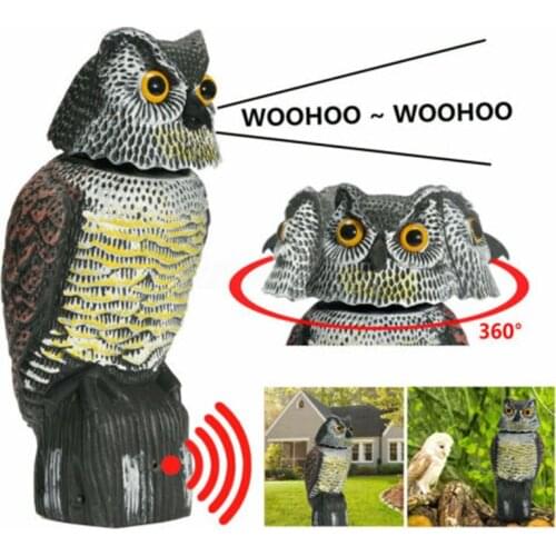 Realistic Bird Scarer Rotating Head Sound Owl Prowler Decoy Protection Repellent Pest Control Scarecrow Moving Garden Decoration
