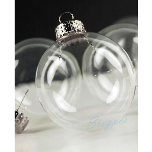 Christmas Ball, 3" Clear Glass Ornament Balls 80mm Silver Tops, Wedding/ Christmas/ Party Decoration, free shipping 6pcs/lot