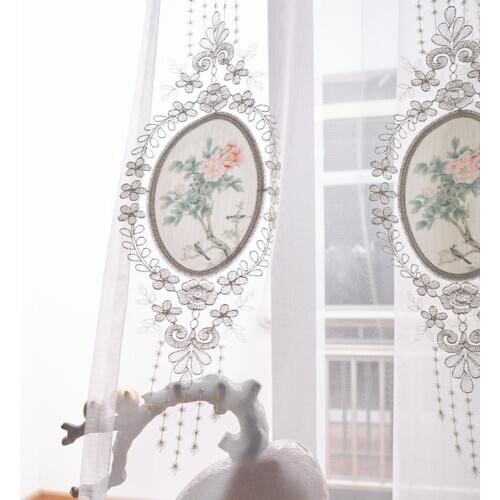 Pink Floral Embroidered Tulle Curtain for Living Room Patch Oval Mirror Sheer Lace Wave Bottom Balcony Window Gauze Tende JS220C