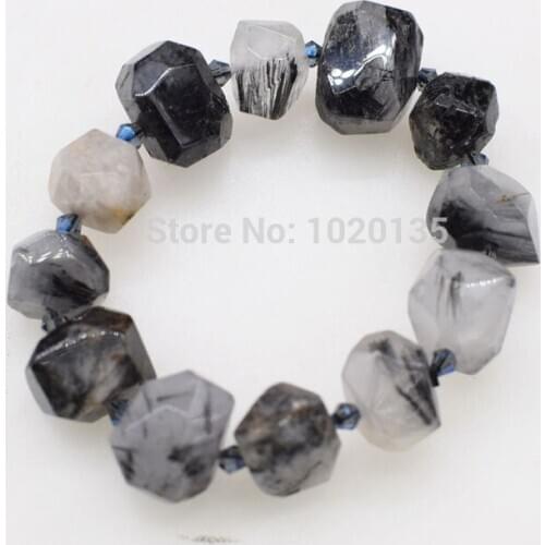 Rutile Quartz black faceted baroque 13*18mm bracelet 7.5inch wholesale beads FPPJ nature